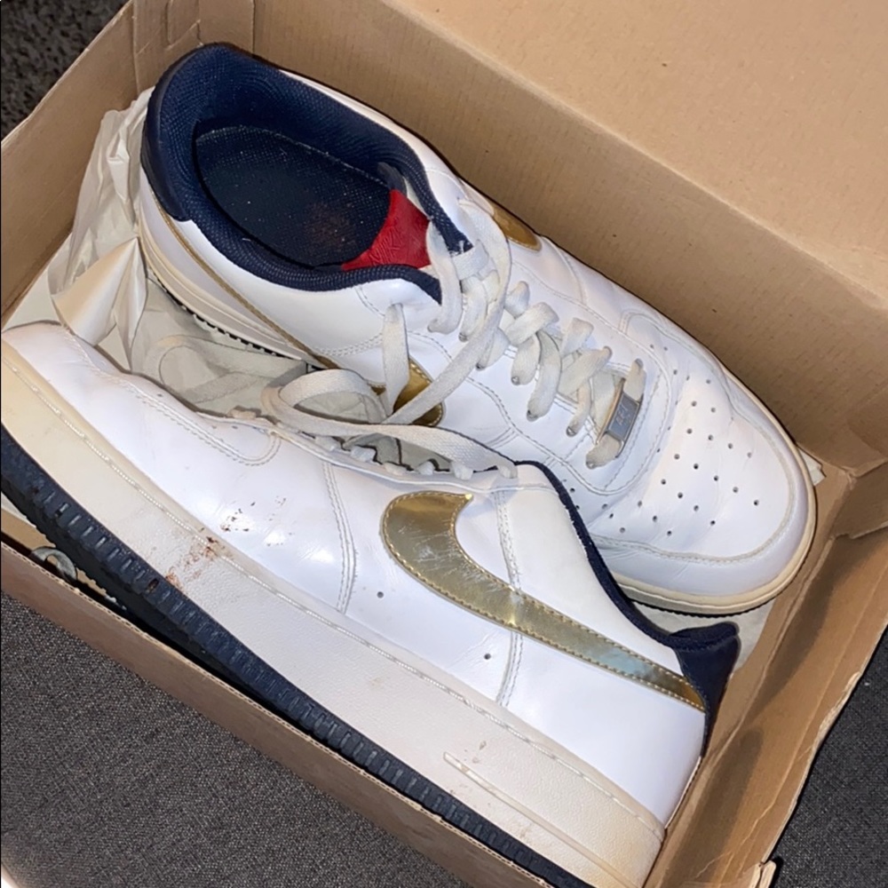 Blue, White, and Gold Air Force Ones